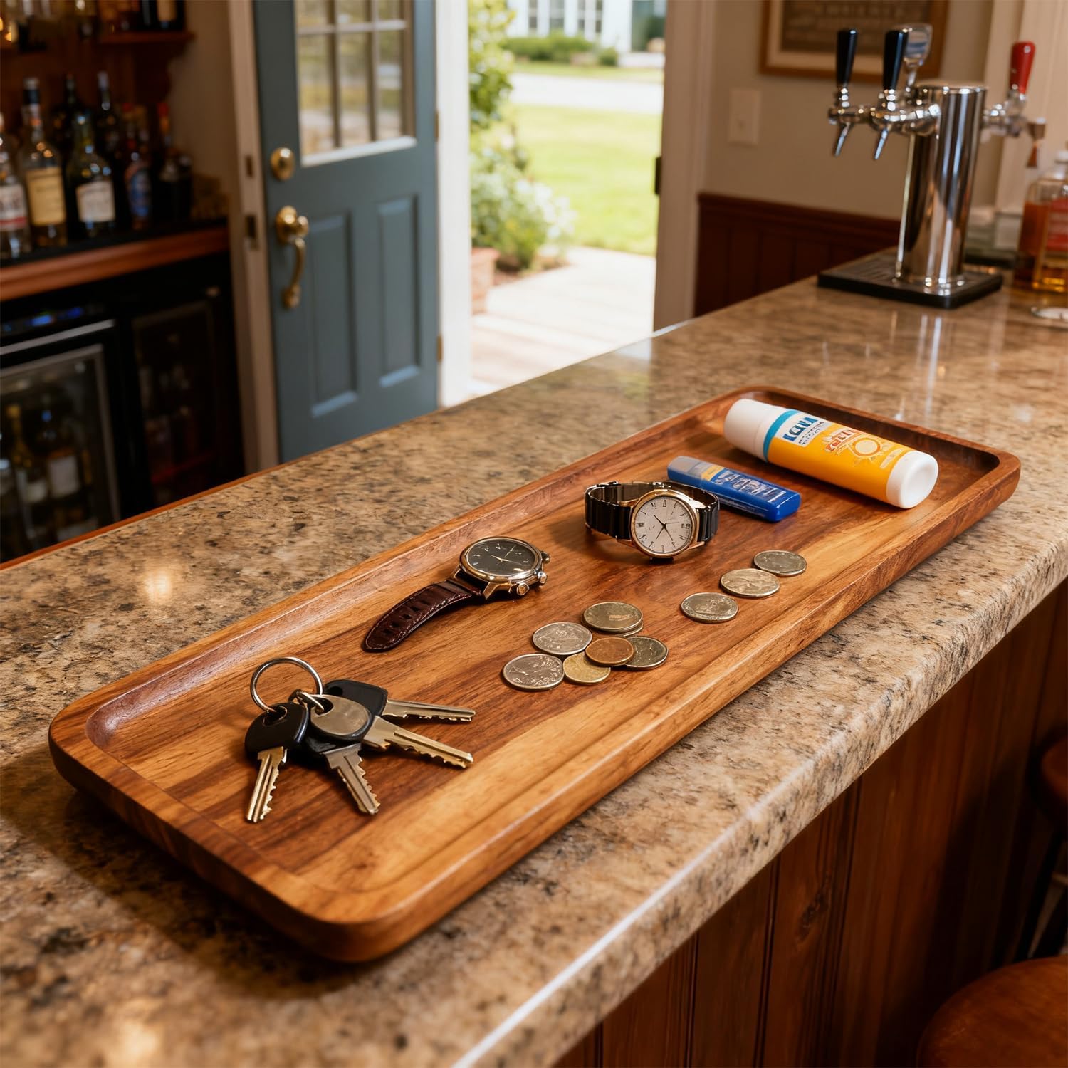 Solid Acacia Wood Serving Trays - 14" x 5.5" Rectangular Wooden Platters for Food, Charcuterie Boards, Cheese, and Appetizers - Perfect for Home Decor, Parties
