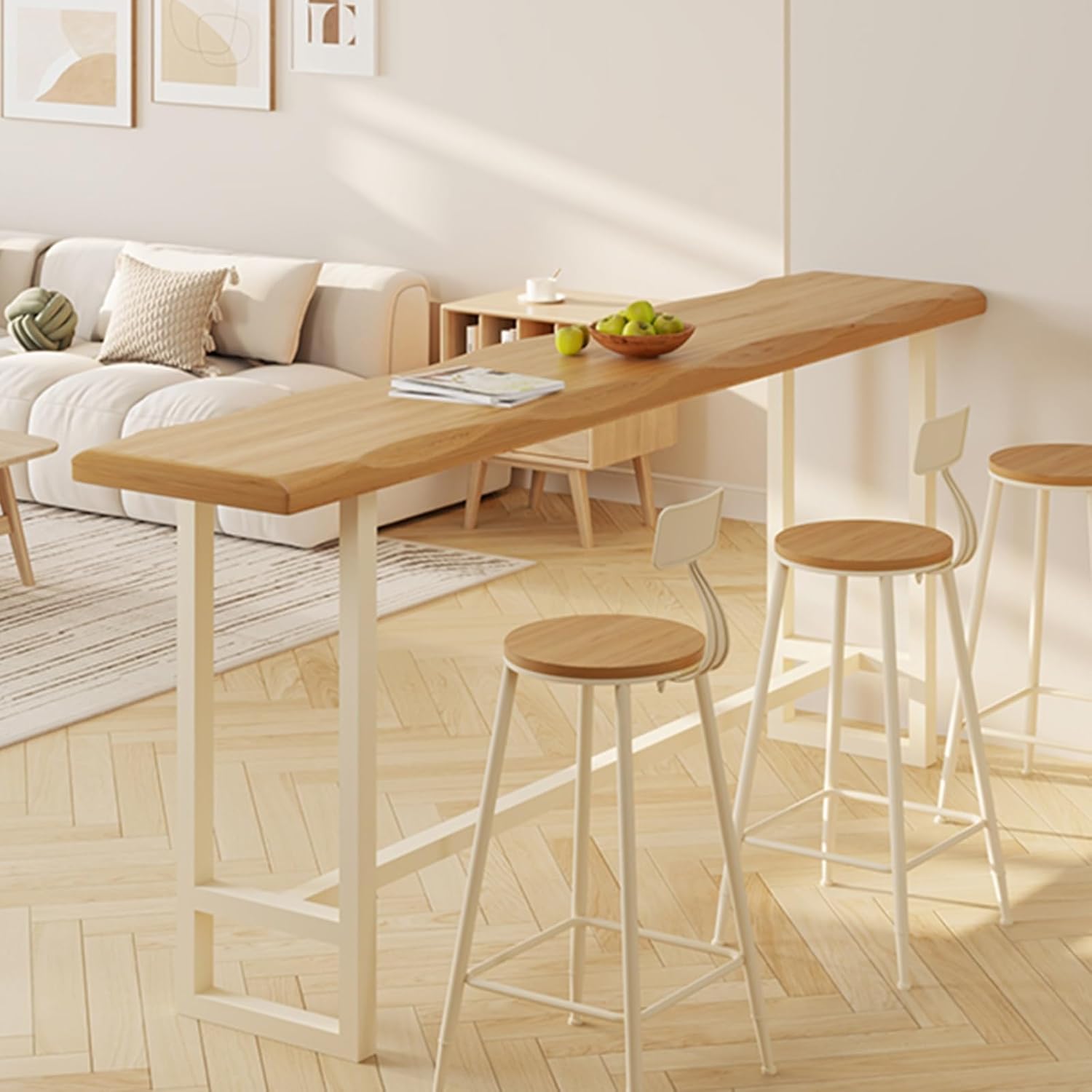 Long Bar Table with Wood Top,Modern Sofa Table,Rectangular Kitchen Breakfast Counter Tables for Dining Room, Bistro, Restaurant(120X45X105CM/47.2X17.7X41.3IN)