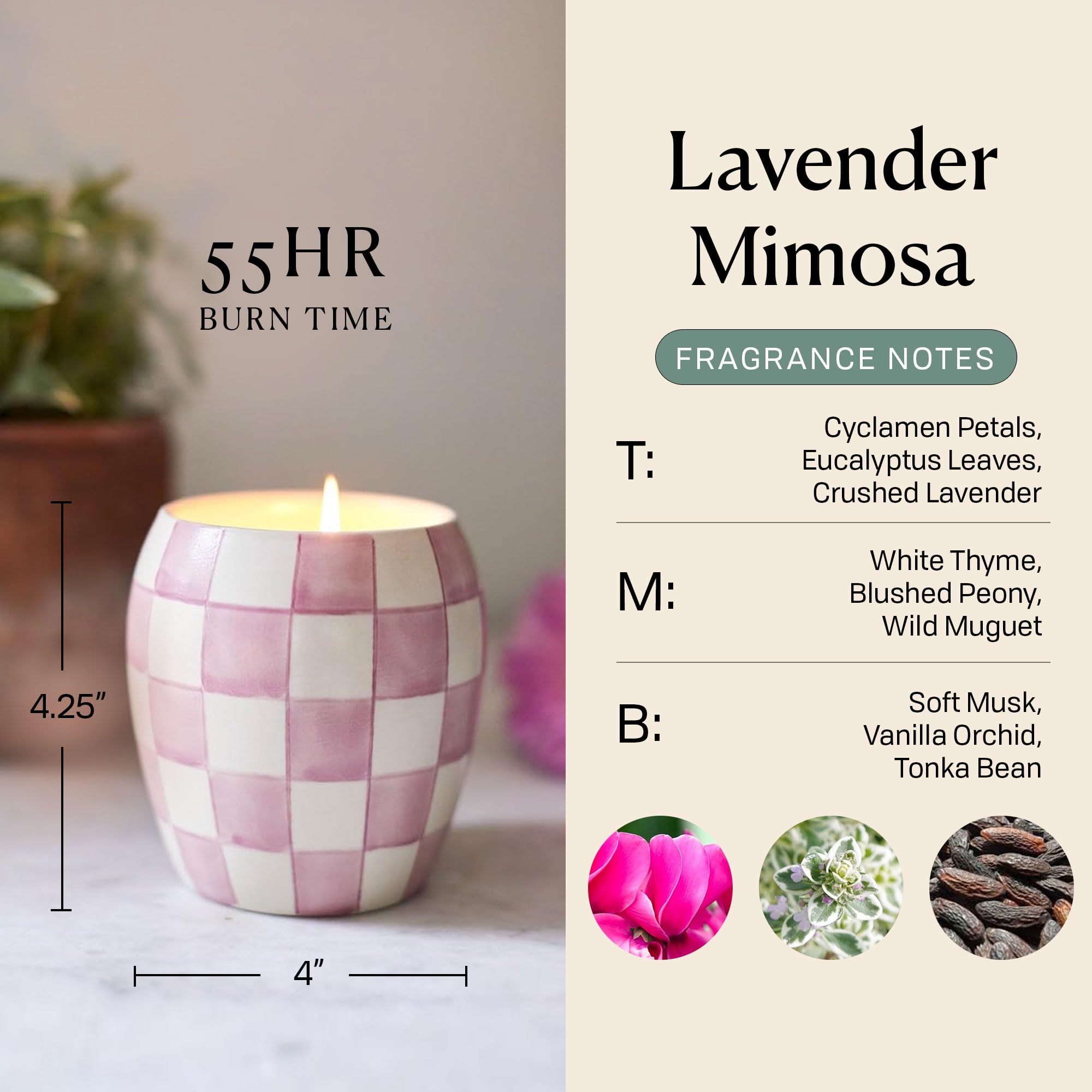 Paddywax Checkmate Artisan ręcznie nalewana świeca zapachowa, 325 ml, lawendowa mimoza