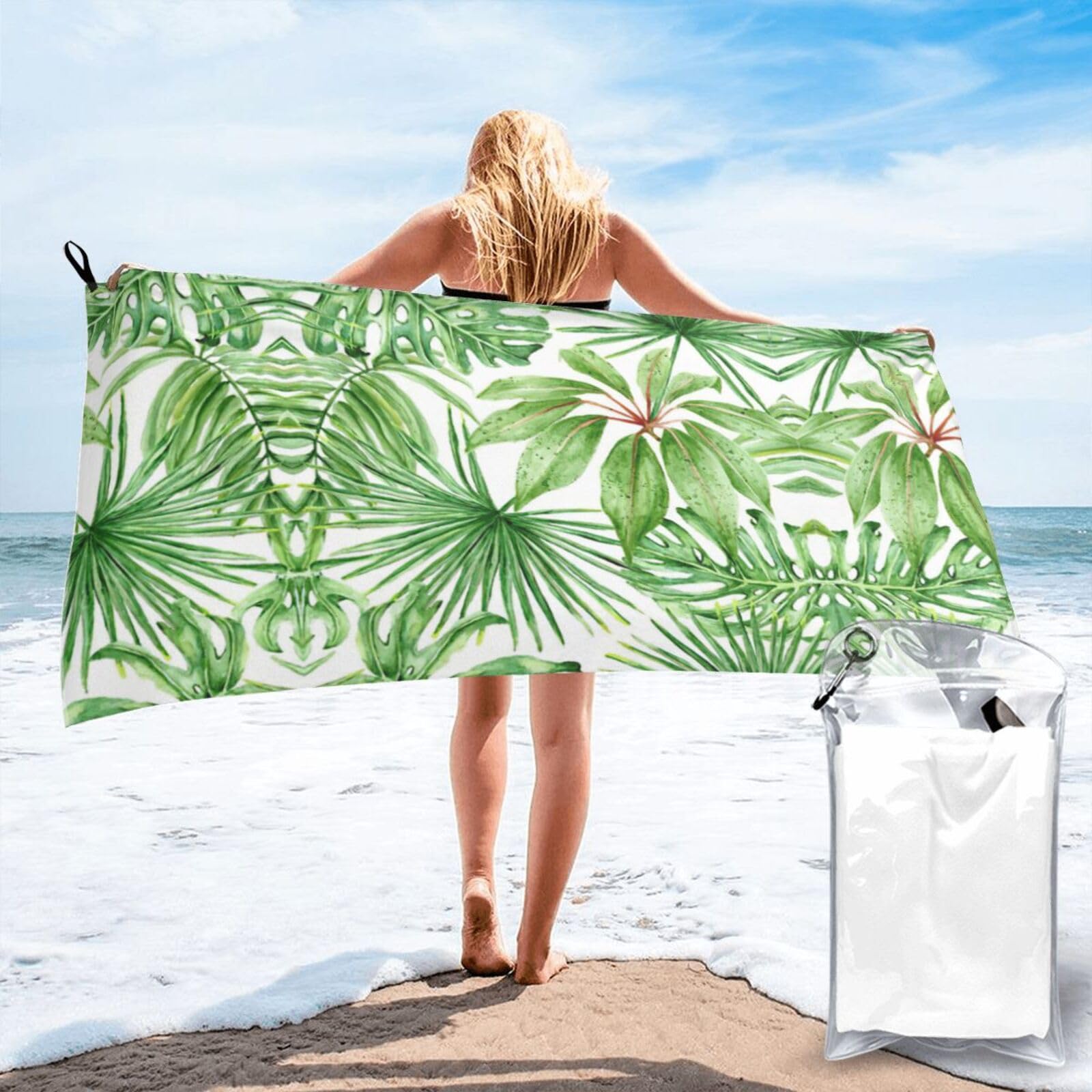VCzsdff Tropical Palm Banana Leaves Print Quick Dry Towel Compact Beach Shower Wrap For Camping Fitness