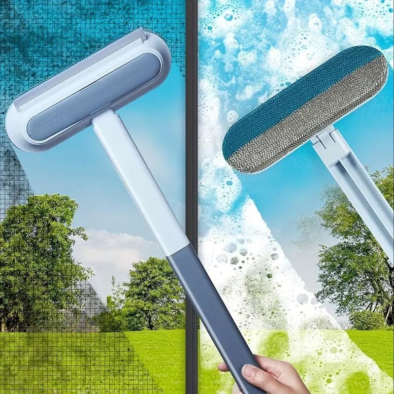 Image of Multifunctional Screen Brush 4 in 1 with Extended Handle for Window and Mesh Cleaning, Double Sided Mosquito Net Cleaner Grey (Large 4 in 1 Mesh Cleaner)