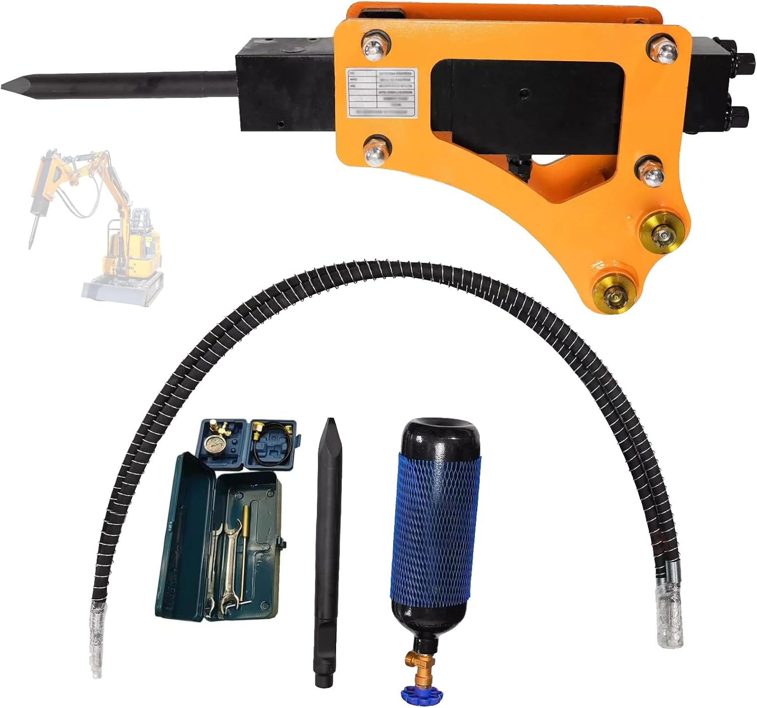 Hydraulic Hammer for Mini Excavator Concrete Breaker Attachment, Mini Excavator Hydraulic Drilling Tools, Small Digger Concrete Breaker Attachment Drilling Tool with Nitrogen Charging Kit