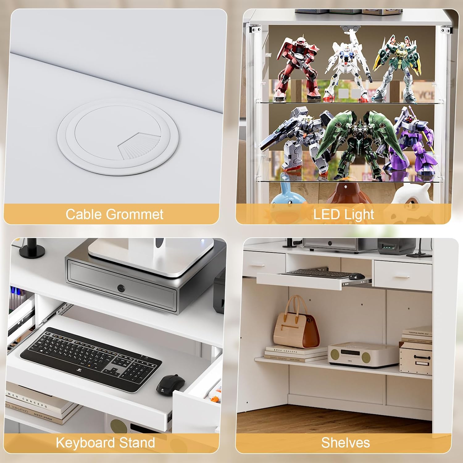 PAKASEPT Reception Desk with Counter for Retail & Checkout,Modern Front Reception Counter with Drawers & Open Shelves,L-Shaped Retail Counter with Storage for Countertop,Beauty Salon,Shop,Bar,White