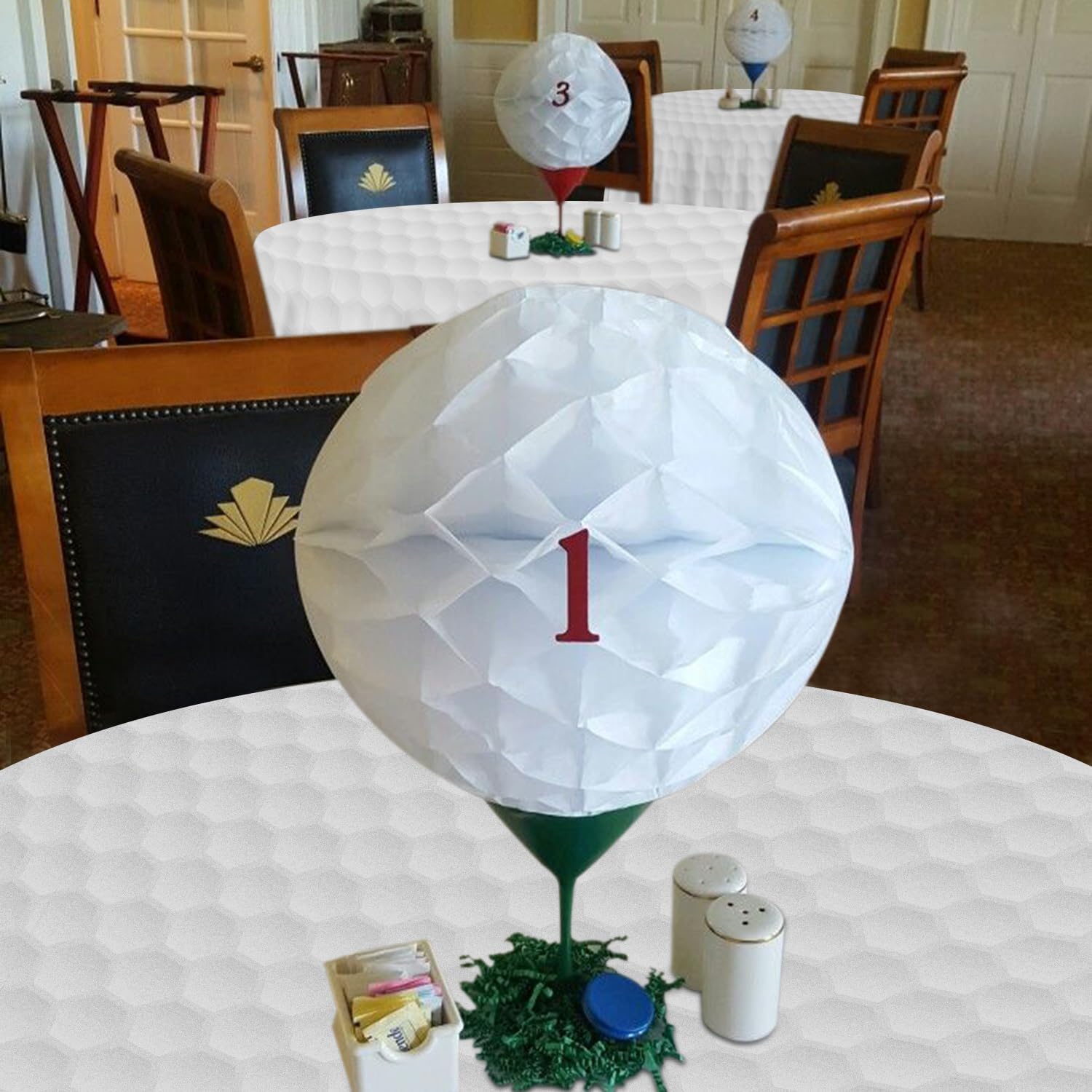 3Pcs Golf Tablecloths - White Golf Pattern Table Covers for Kids Sports Birthday Party Supplies, 84inch