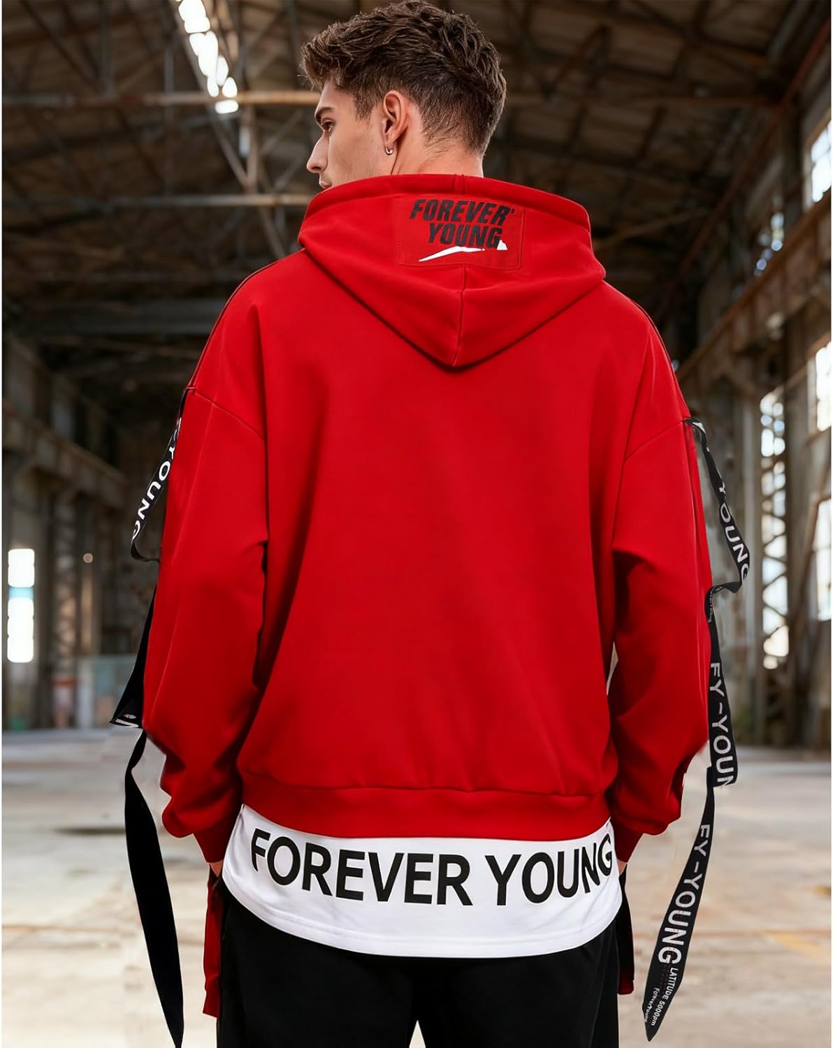 Mens Hoodie Fashion Pullover Letter Print Top Blouse Tracksuits Techwear Patchwork Long Sleeve Hip Hop Sweatshirt - Image 6