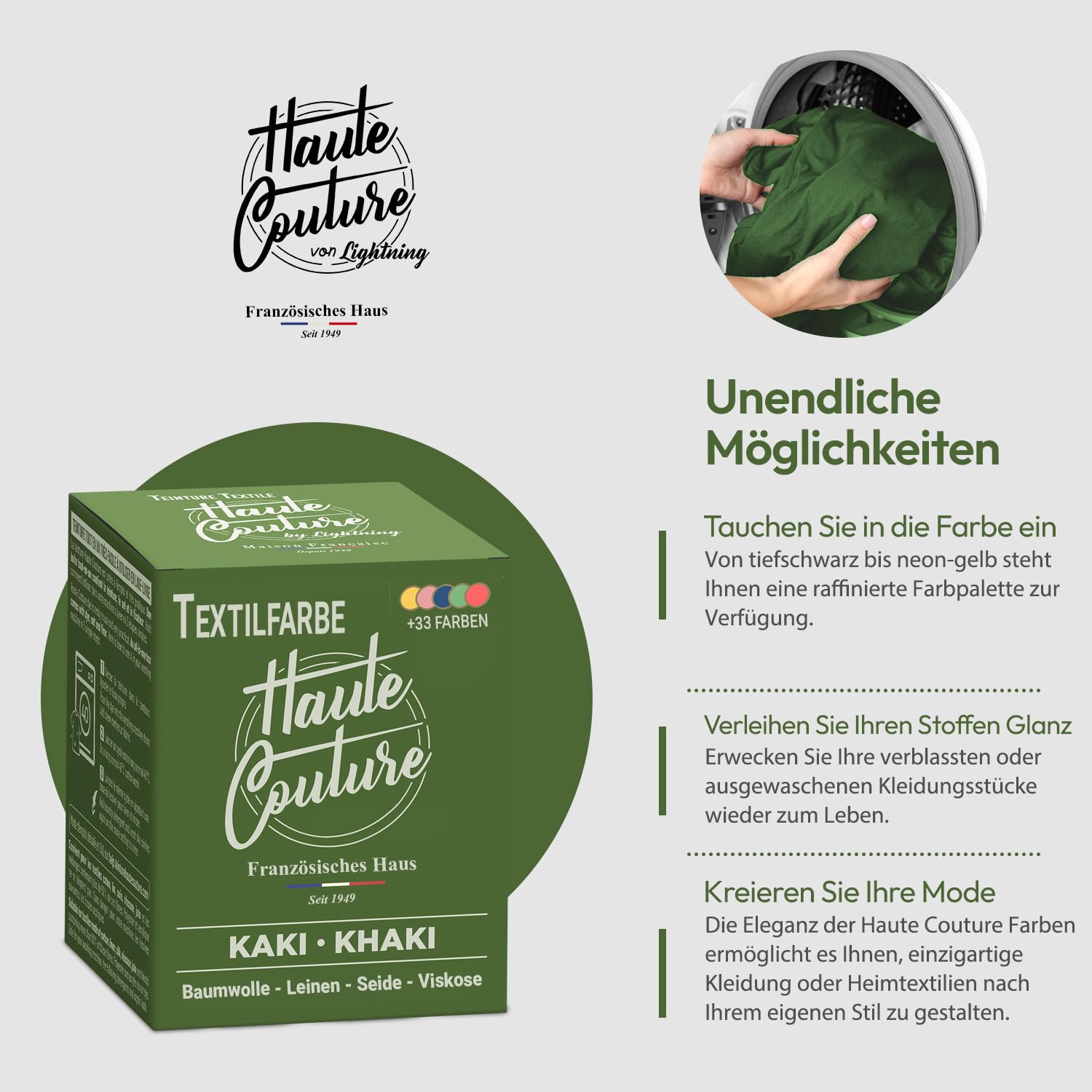 Haute Couture - Textilfarbe All-in-One - Khaki - 3x350g