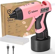 GoGonova Glue Gun, Quick Heats in 15s, with 25 Glue Sticks 7 mm and 2000 mAh Battery, Ideal for DIY, Crafts and Quick Repairs, Pink
