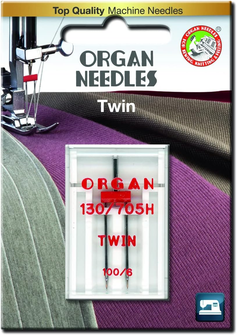 Organ Needles 130/705H Twin Needle in Your Choice of 70/1.6MM 80/2.5MM 80/3MM 80/4MM 100/6MM Twin Stretch 75/2.5MM 75/4MM Domestic Sewing Machine Twin Needle (Whole Set 7packs)