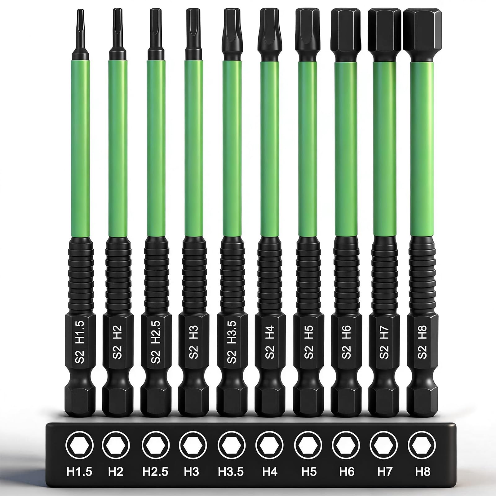 CYLBAQ 10PCS Impact Drill Allen Key Bit Set 100mm, Magnetic Impact Driver Bits 1/4” Hexagon Shank S2 Steel Hex Bits Set, H1.5-H8 Hex Head Allen Wrench Drill Bit, 100 mm Long with Storage Box — image 1