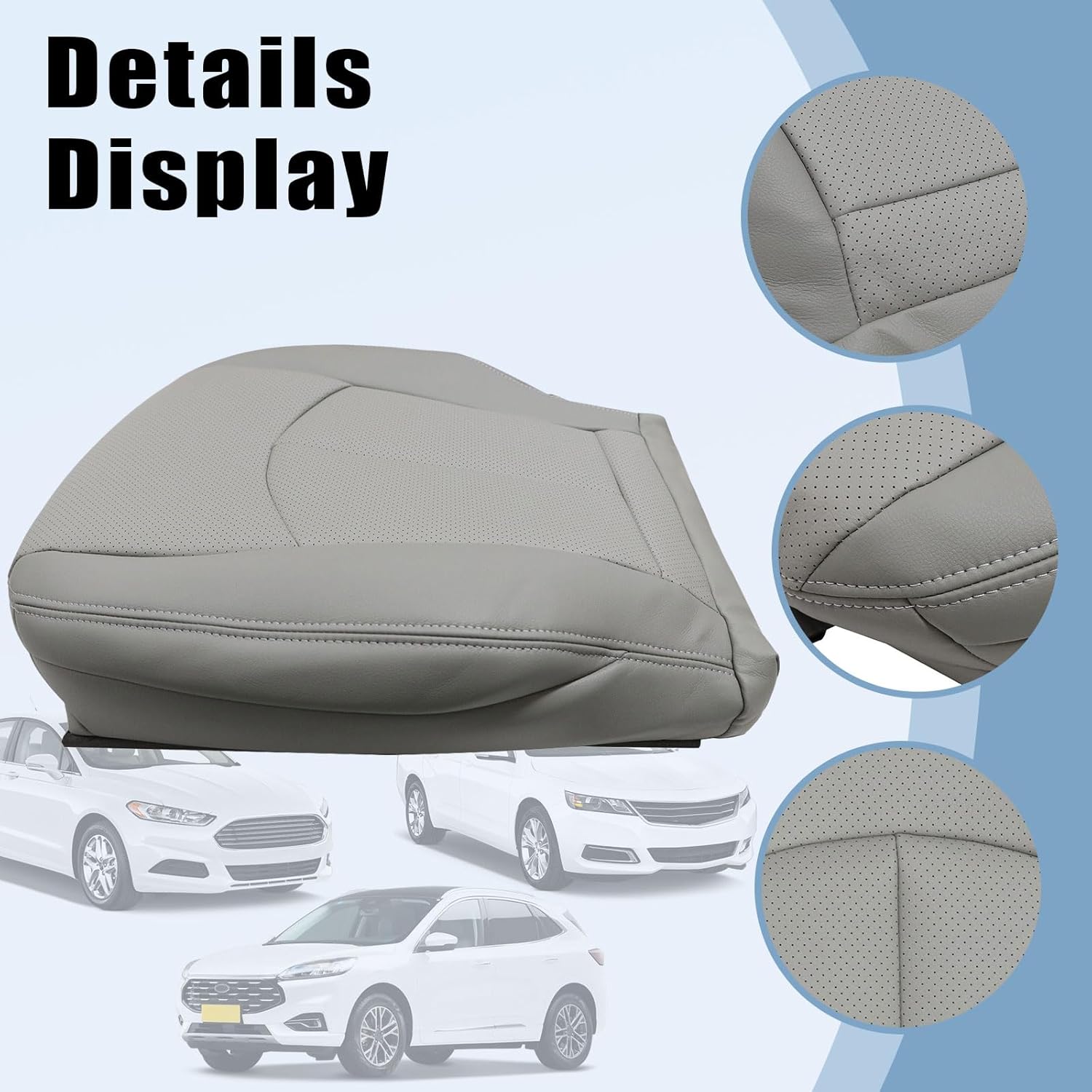 SecosAutoparts Gray Perforated Front Passenger Side Bottom Microfiber Leather Replacement Seat Cover Compatible with Mercedes Benz E63 E280 E300 E320 E350 E500 E550 2003 2004 2005 2006 2007 2008 2009