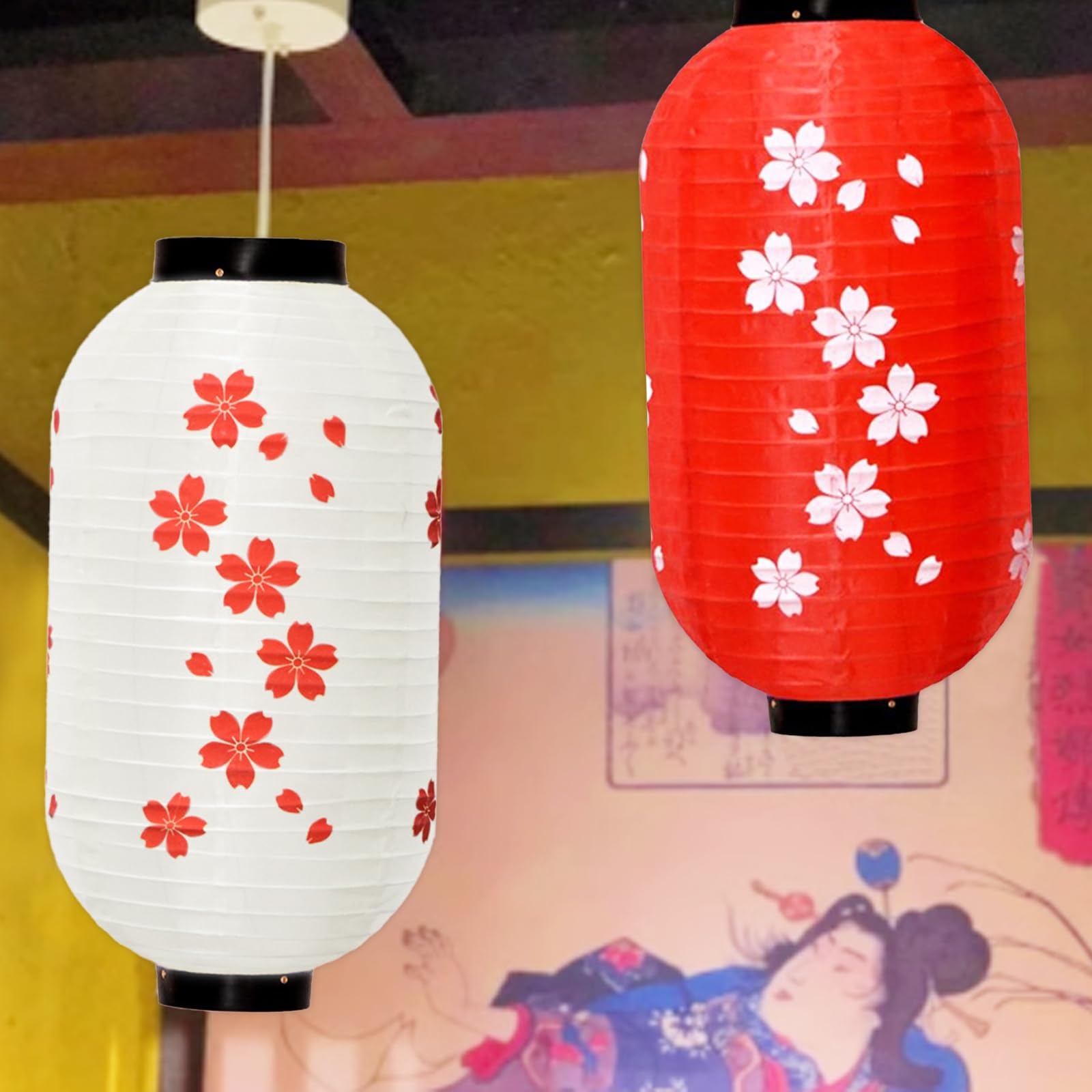 Amazon.co.jp: koundeneko 桜提灯 和風提灯 2個セット 長提灯 ぶら下げ