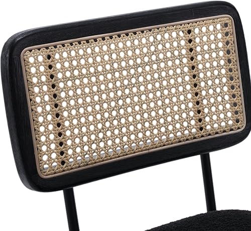 Miniatura 6 de Juego de 2 taburetes de bar de ratán de 26 pulgadas, modernos taburetes de mostrador con respaldo de bastón, sillas de bar de comedor de sherpa,