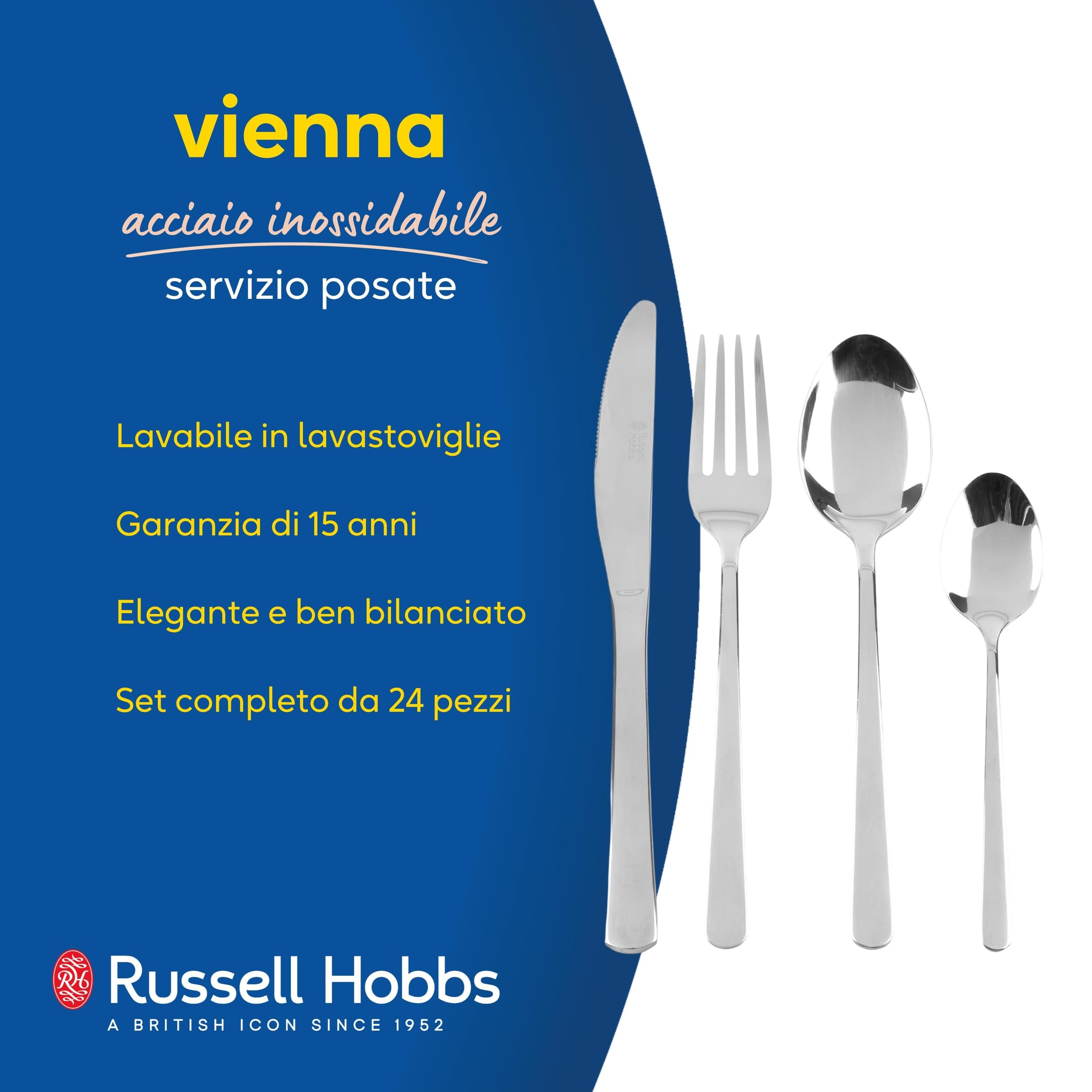 Russell Hobbs®RH00023 - Set di posate Deluxe Vienna, 24 pezzi, acciaio inossidabile, garanzia 15 anni