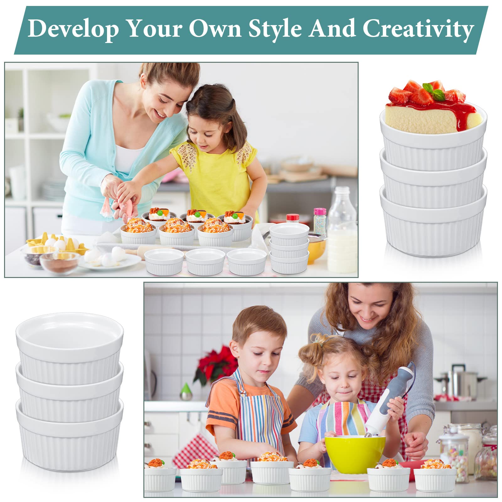 24 Pcs Ramekins Creme Brulee Dishes Porcelain Ramekins Oven Safe Porcelain Ramekins Set Classic Ramekins for Baking, Creme Brulee, Souffle, Appetizer, Custard, Pudding, Dipping Bowl, White (4 oz)