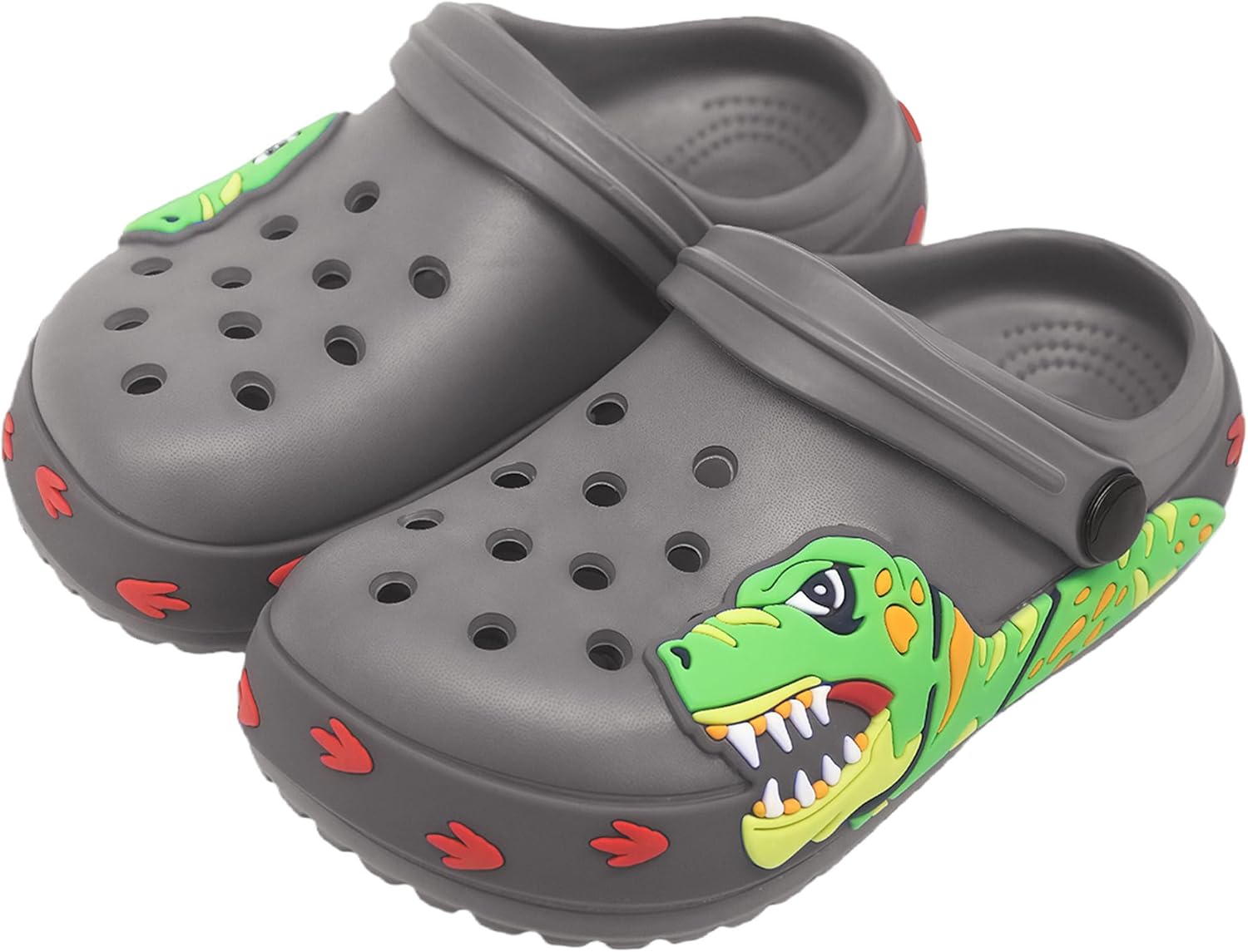 FolHaoth Boys Girls Toddler Clogs Little Kids Slip on Slides Slippers Cute Cartoon Dinosaur Tyrannosaurus rex Pattern Garden Shoes Summer Indoor Outdoor Beach Pool Water Sandals 6 Toddler Grey image 5 of 6 B0GL7PV2QH