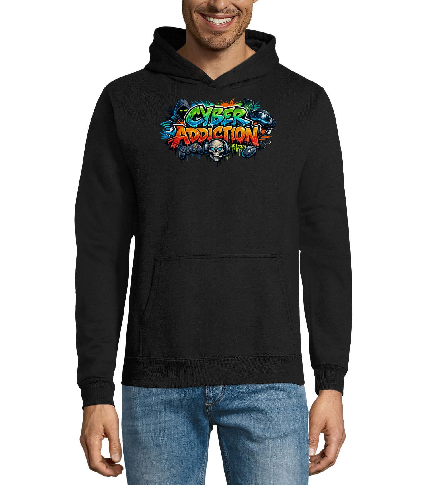 Digital Addiction Graffiti Art Felpa con cappuccio unisex in misto cotone nero