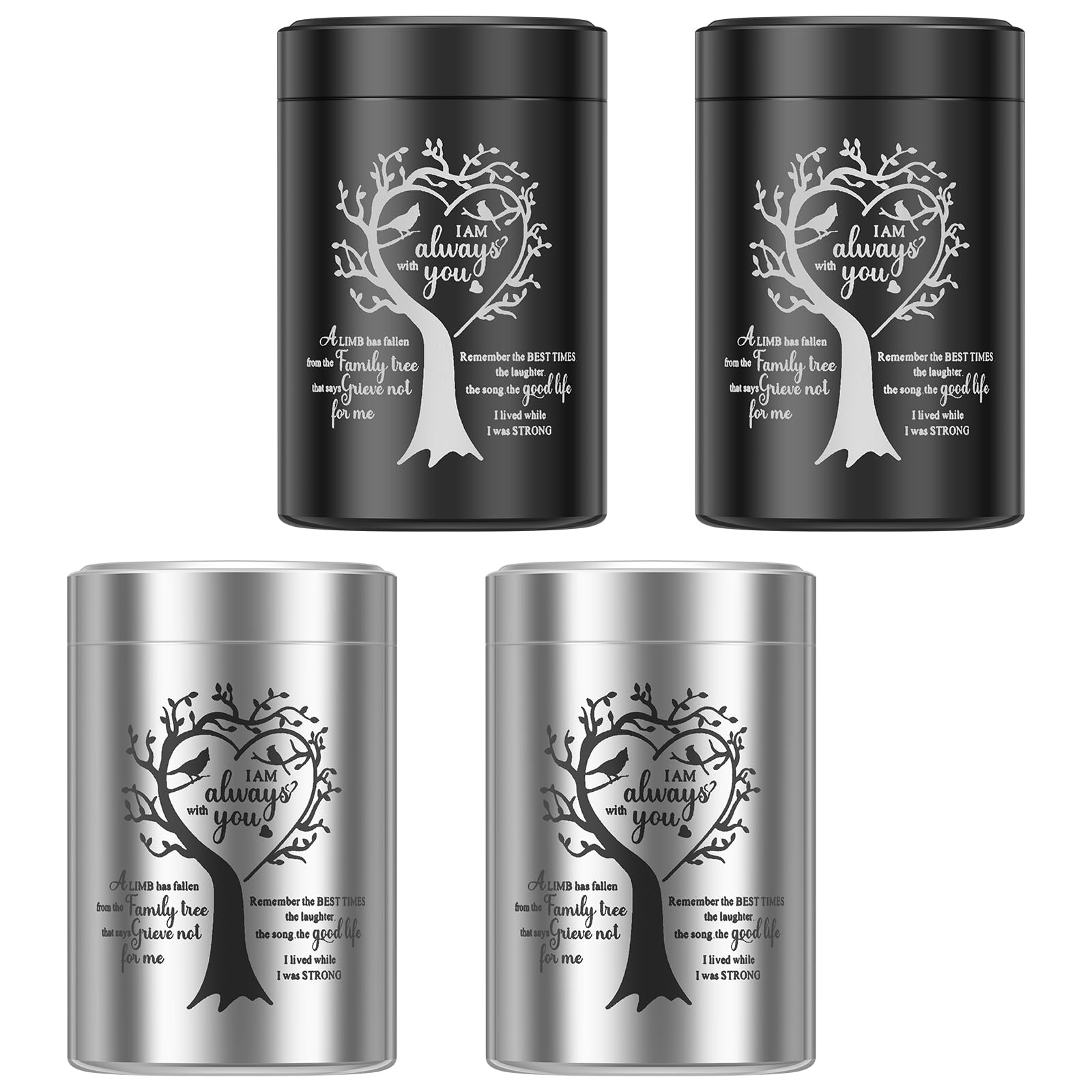 4 Pcs Small Keepsake Urns for Human Ashes,Mini Urns for Ashes,Aluminum Memorial Keepsake with Tree of Life Design Small Funeral Urn for Human or Pet Ash(black +sliver)