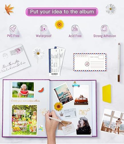 Miniatura 77 de popotop Álbum de fotos autoadhesivo con ventana de visualización de imágenes, 60 páginas, kit de suministros para álbumes de recortes para fotos