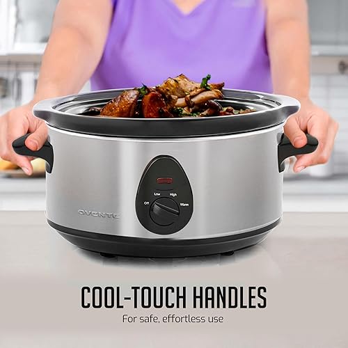 Miniatura 7 de Ovente Olla de cocción lenta eléctrica de 3.7 cuartos con 3 ajustes de temperatura, apta para lavavajillas, olla de cerámica extraíble y tapa de