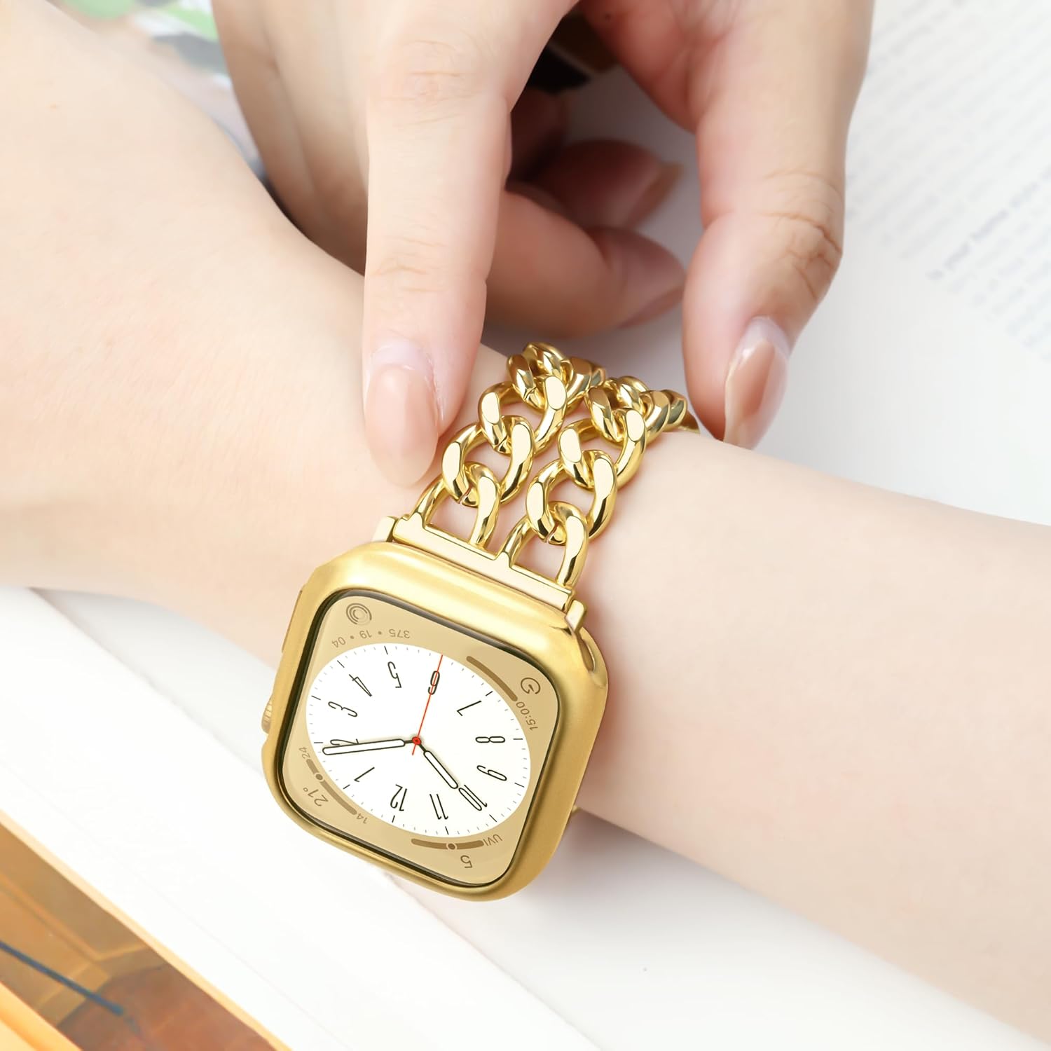 Anaiboho Gold Apple Watch Bands for women men Double Chain iWatch Bands for 44mm 42mm 45mm, Compatible with Apple Watch SE Series 9 8 7 6 5 4 3 2 1(With Case) - Image 5