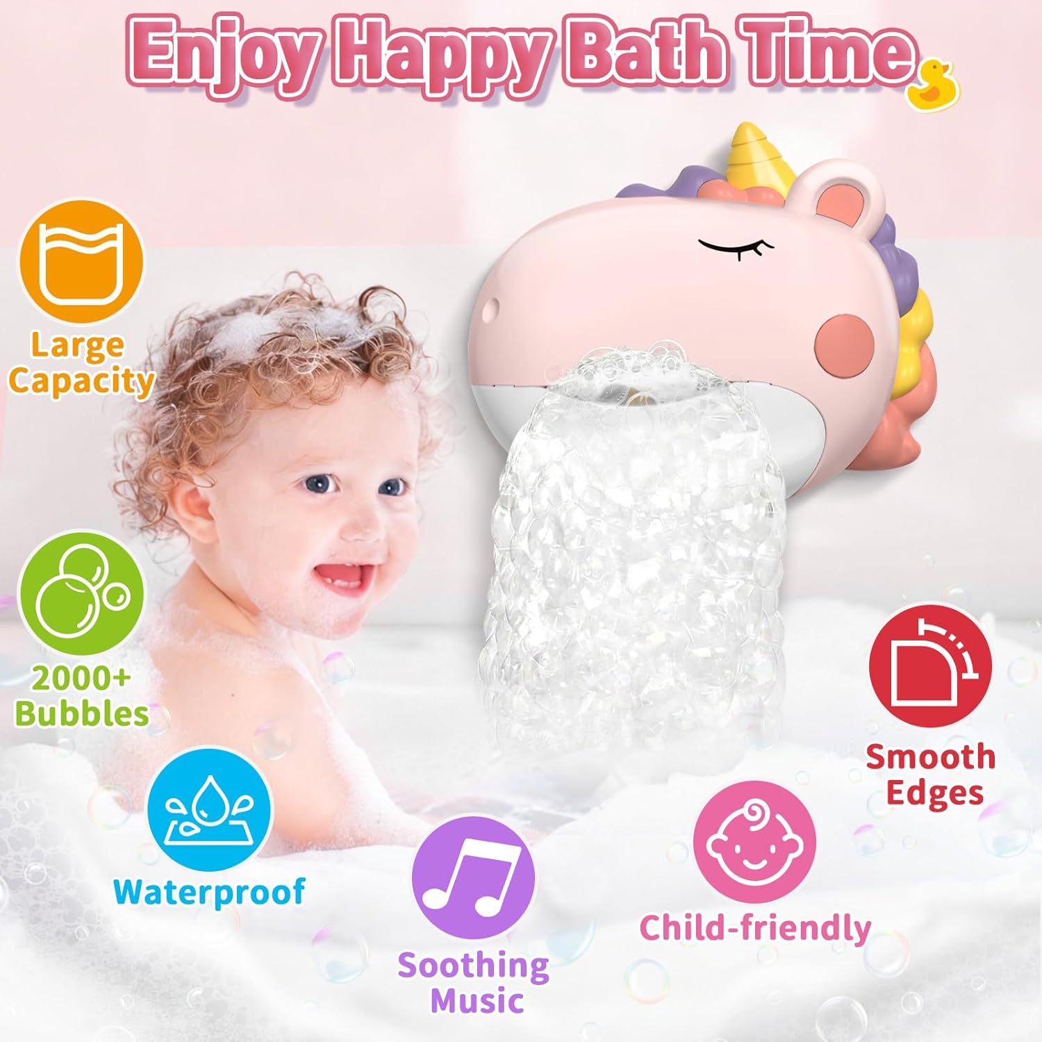 Infowush Baby Bath Toys, Unicorn Bath Bubble Machine Toddler Bath Toys for Kids Ages 1-3 4-8, Interactive Bathtub Shower Water Toys Bubble Maker with Music Christmas Birthday Gifts for Boys Girls