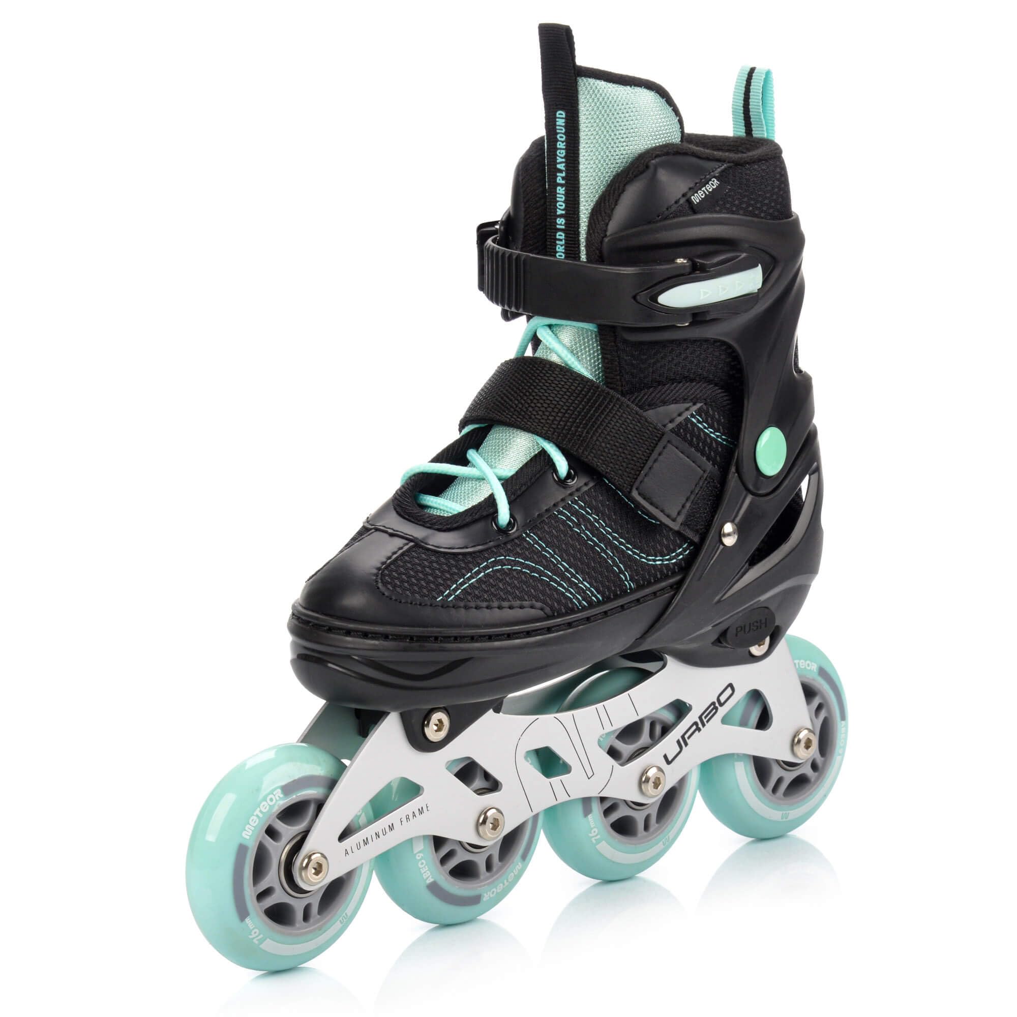 meteor Kinder Inline Skates Urbo verstellbar für ältere Kinder Jugendliche Mädchen Jungen 34-37 38-41 mit ABEC-9 PU Rollen 76-80 mm Bremse hoher Schale und Quick-Lock System
