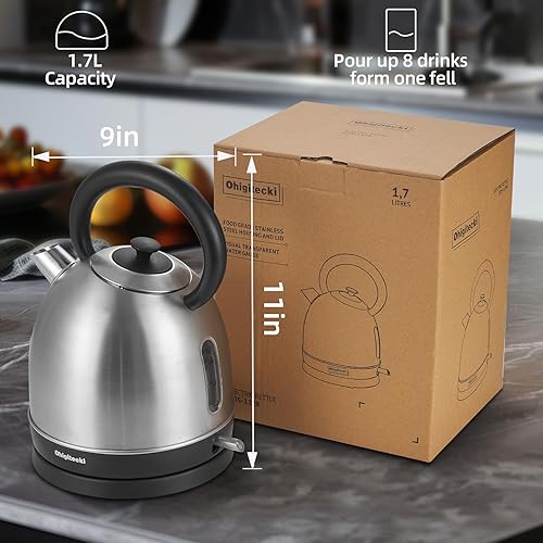 Miniatura 7 de Hervidor eléctrico de 1.7L, bonita caldera de agua con termómetro y apagado automático, hervidor de ebullición rápida de 1200 W para oficina en