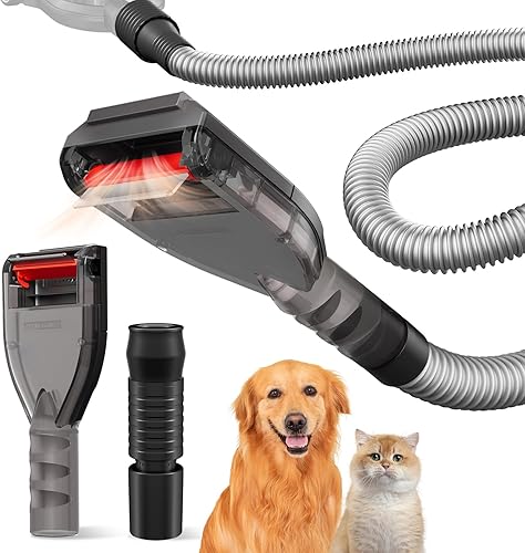Cepillo de perro para aspirar para la mayoría de las aspiradoras, kit de herramientas de aseo de pelo de perro con adaptadores universales de 1 a