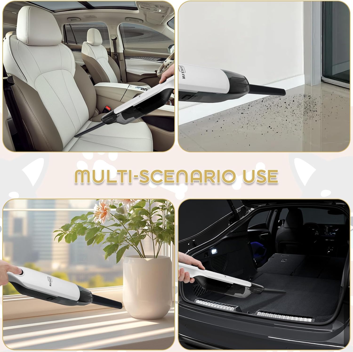 Handheld Vacuum Cordless,Dust Busters Cordless with Storage Dock,15KPA High Power Portable Vacuum Vordless,USB Quick Charge,Mini Vacuum with Multi-Nozzles & Washable Filter，White - Image 5