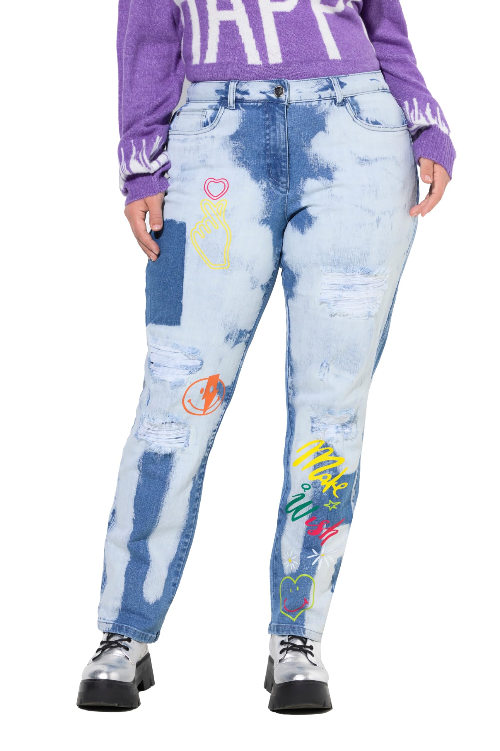 Angel of Style Damen große Größen Übergrößen Plus Size Boyfriend-Jeans, 5-Pocket, Bleached, Destroyed 838134