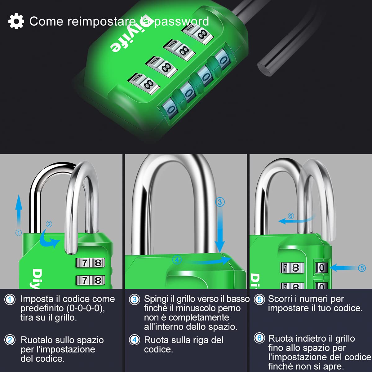 Lucchetto Combinazione, [Antipioggia] Diyife Lucchetto Armadietto Impermeabile Lucchetto A Combinazione, Esterno Serrature con Combinazione 4 Cifre Per Zaini, Armadietto, Palestra, Verde