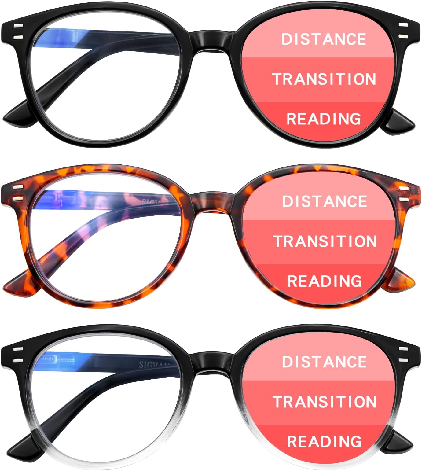 SIGVAN Progressive Multifocus Reading Glasses Blue Light Blocking Women Men Computer Eyeglasses Spring Hinge Readers (3 Mix, 1.50)