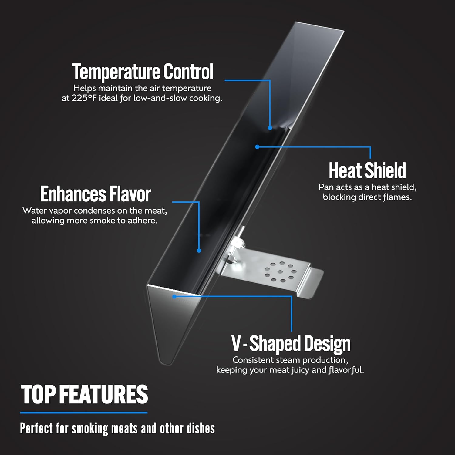 SnS Grills Medium Water Wall - Moveable V-Shaped Grill Water Reservoir Pan - Ideal for Low-and-Slow Cooking, Moisture & Temperature Control, For Large Grills 22" and Bigger