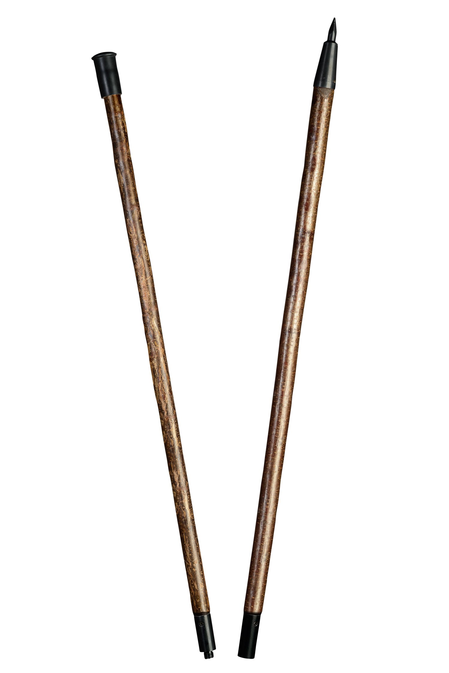 Alpenstange Haselnuss, Stabiler Wanderstock aus rindenechtem Haselnussholz, zweigeteilt über Gewinde-Hülse, inkl. handgeschmiedeter Stahl-Spitze, Lagerlängen:190 cm