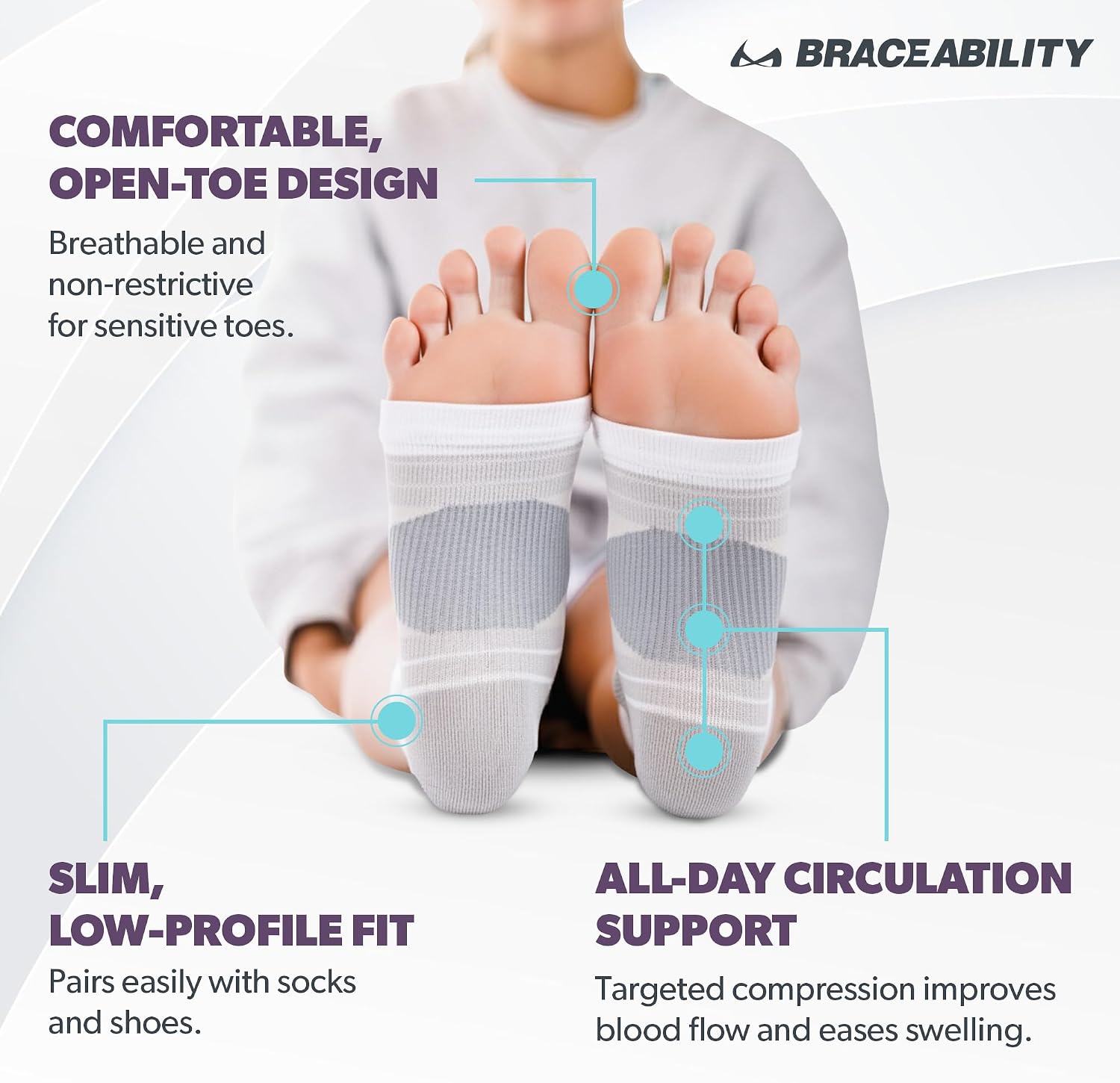 BraceAbility Diabetic Socks for Men and Women – Medical-Grade Compression Ankle Socks for Circulation, Swollen Feet, and Diabetic Neuropathy Relief (L - Black)