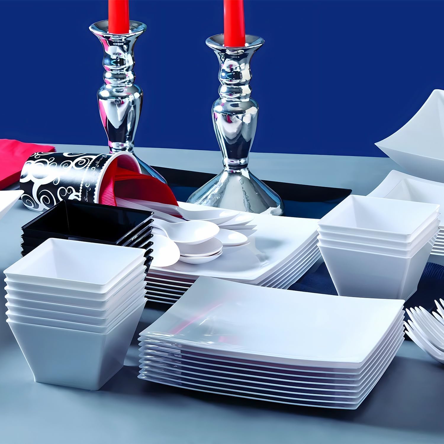 Lillian Tablesettings White Plastic Square Bowls, Small 8 oz Disposable Serving Bowls for Appetizers, Desserts, Dips & Condiments, Heavyweight BPA-Free Party & Catering Bowls, 240 Count