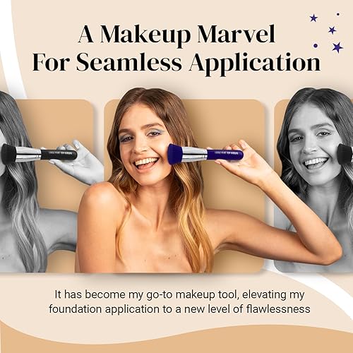 Vista 31 de Keshima Brocha de base plana Kabuki – Brocha de base prémium para maquillaje líquido, crema y polvo, pulido, mezcla y cara (tamaño regular, blanco)