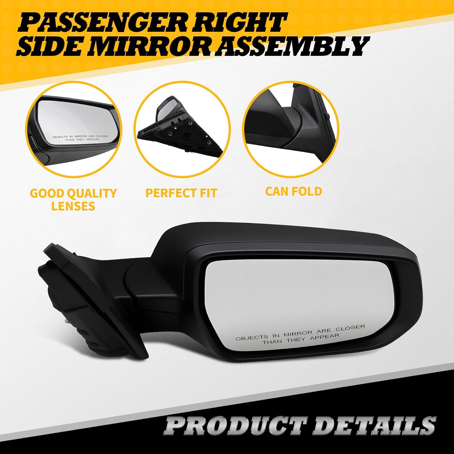 Passenger Right Side Mirror Assembly Compatible with Malibu 2016-2024 Side Door Mirror Manual Fold GM1321538 84705490-PFM (‎Black 3 Pins)