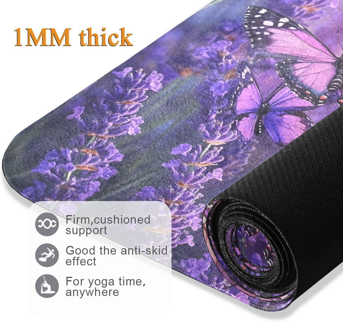 ALAZA Lavender Butterflies Spring Yoga Mat Non Slip Fitness Exercise Mat, Workout Mat for Yoga, Pilates and Floor Exercises