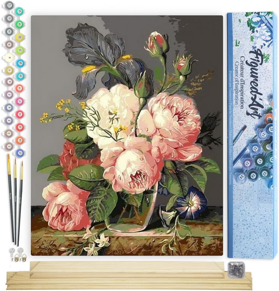 Figured'Art Paint by Numbers Kit for Adults Bouquet of Wild Flowers 16"x20" - Craft Art Painting Rolled Canvas with DIY Wooden Frame