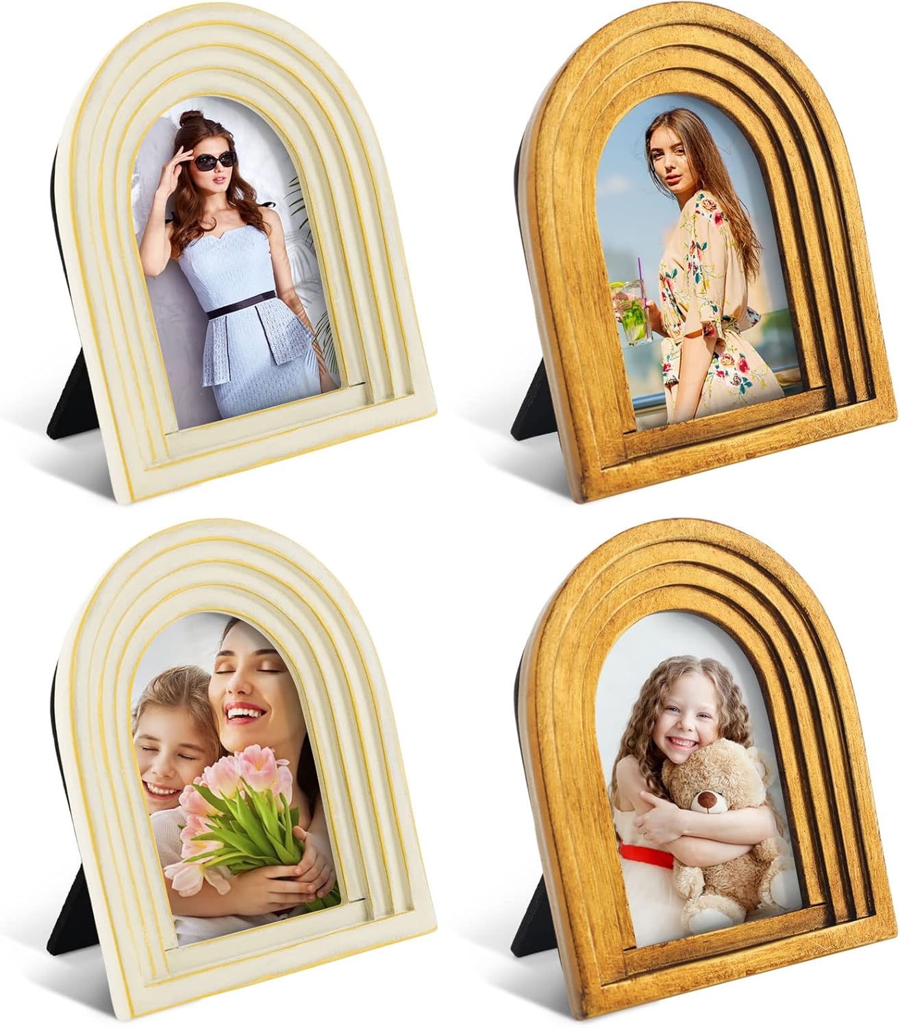 Wesiti 4 Pcs 2 x 3 Inch Vertical Arc Resin Picture Frame Mini Decorative Antique Photo Picture Frames with Gradient Design for Tabletop Wall Hanging Display Home Decor, Gold and White
