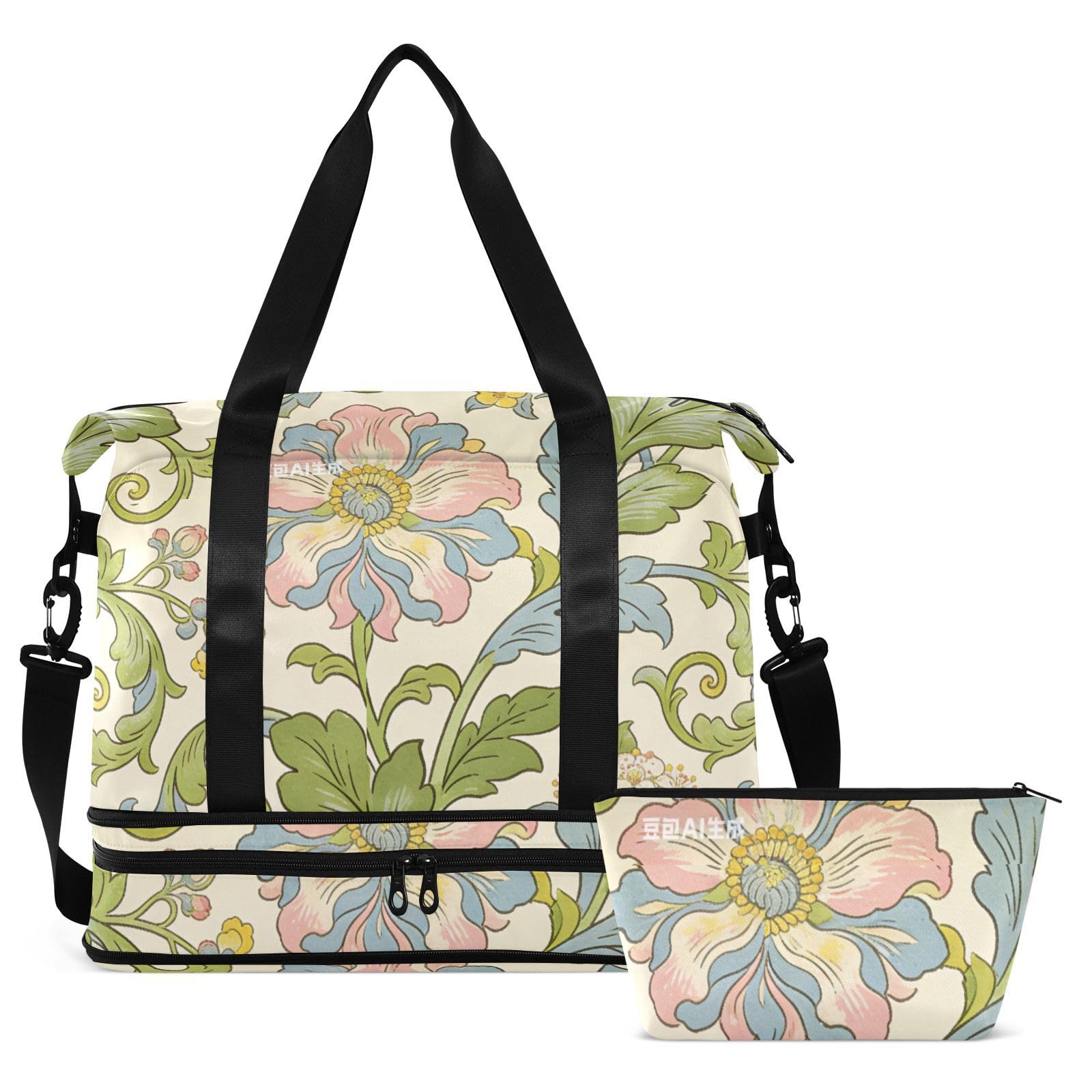 William Morris - Bolsa de transporte de lirio rosa con bolsillo húmedo, correa ajustable, bolsa de viaje para gimnasio, para viajes, impermeable, para hombres y mujeres