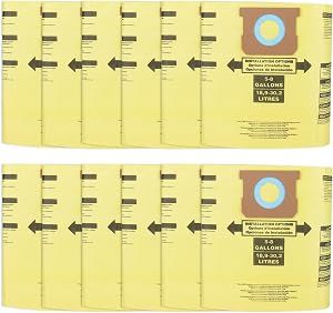 Vacuum Bags for Shop Vac 5-8 Gallon Type E and H - 12 Pack Canister Vacuum Bags Paper Dust Bags for Shop Vac Vacuum Part Type E 90661 906-61 9066100 / Type H 90671 9067100 90661,9066100, 906-61