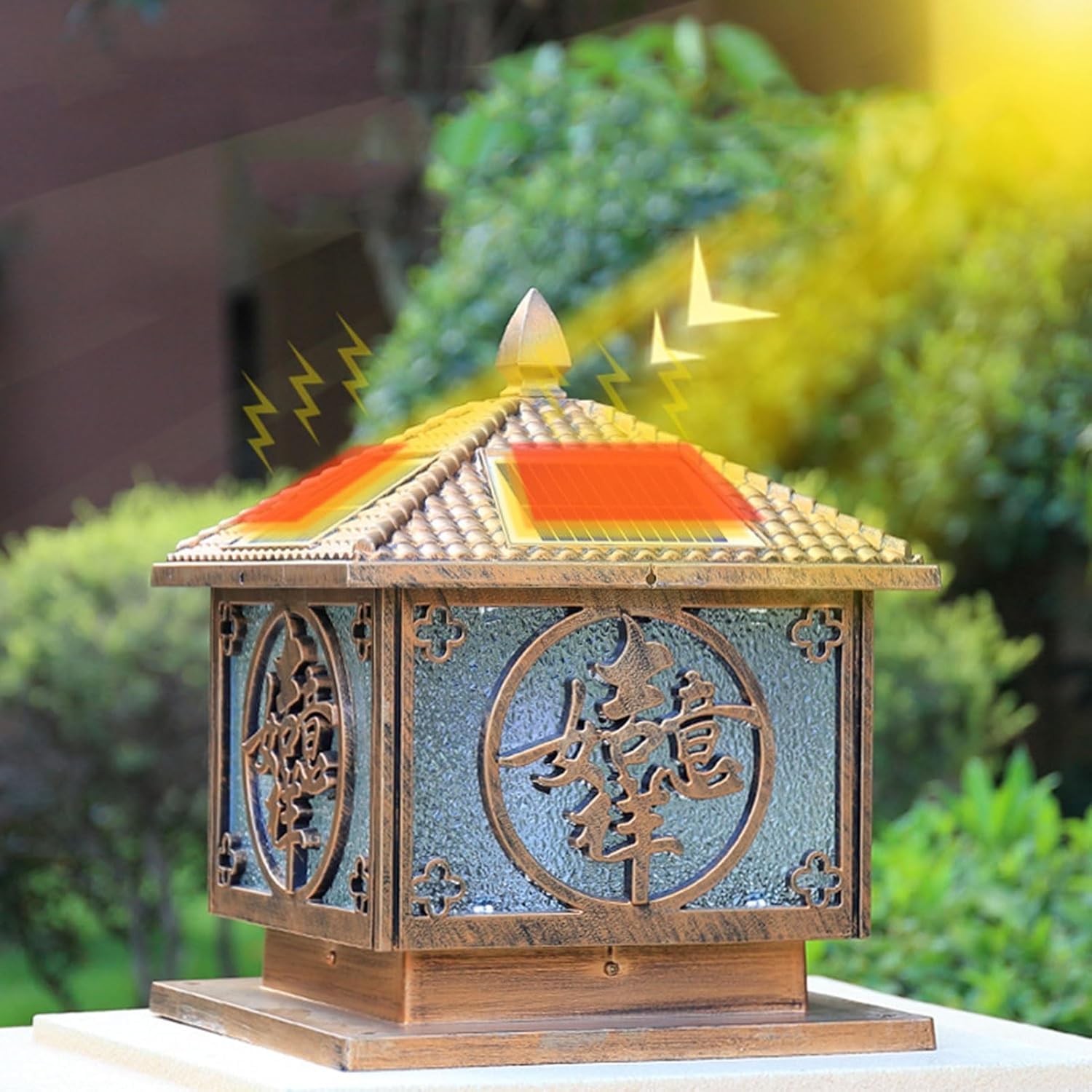 Zewnętrzna lampa filarowa Wodoodporna lampa filarowa solarna Zewnętrzna lampa ogrodowa Oświetlenie kanałowe do dekoracji krajobrazu(Bronze,40CM)