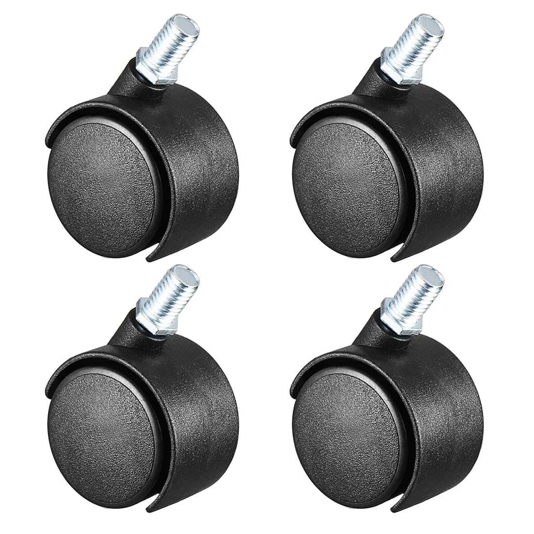 YOKIVE 4 Pcs Nylon Caster, Swivel Twin Wheel Threaded Stem Casters, Great for Cabinets Shelves Daily Use, (Black, 1.5-Inch)