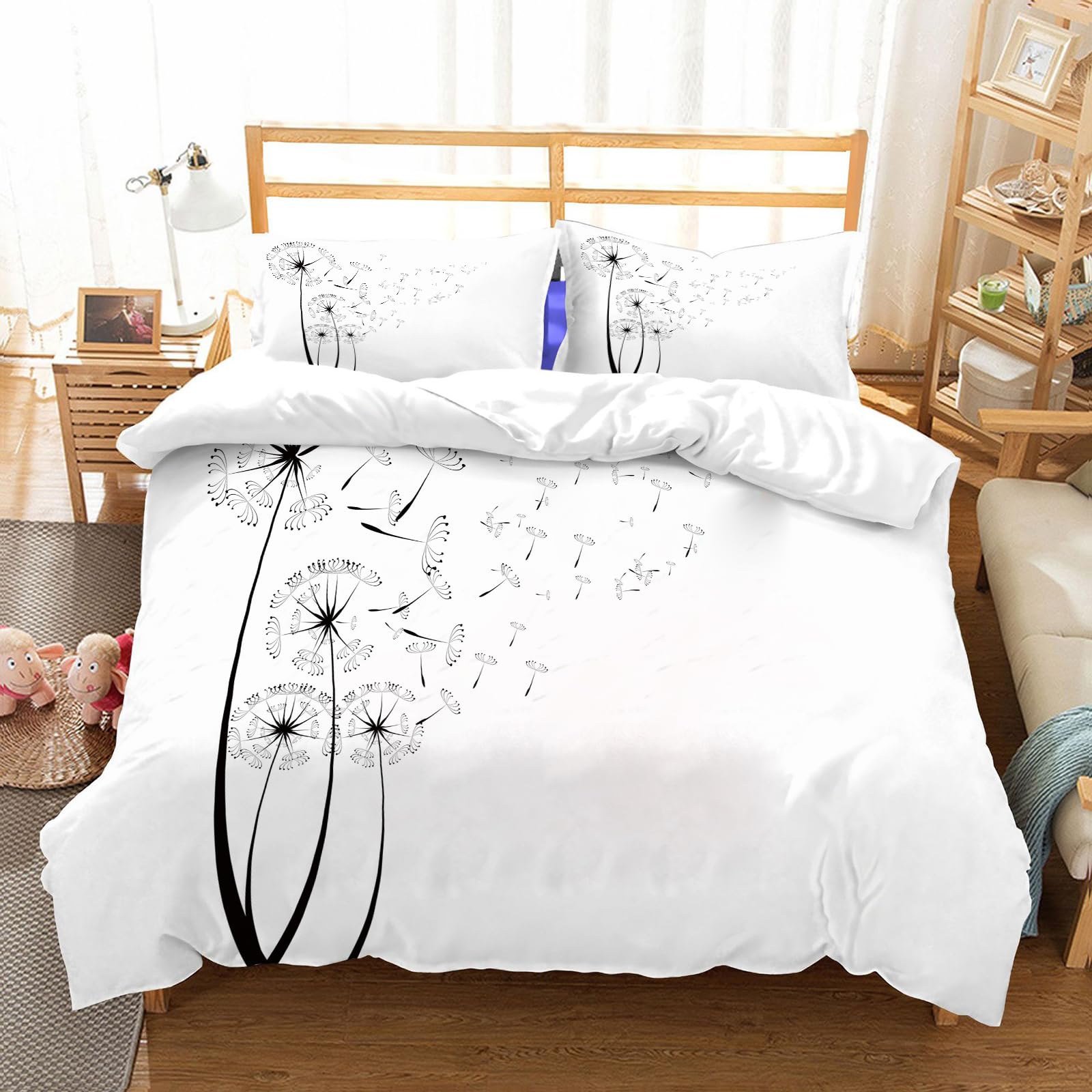 Housse de couette pissenlit haut de gamme en microfibre fine et soyeuse avec ses taies d'oreiller assorties