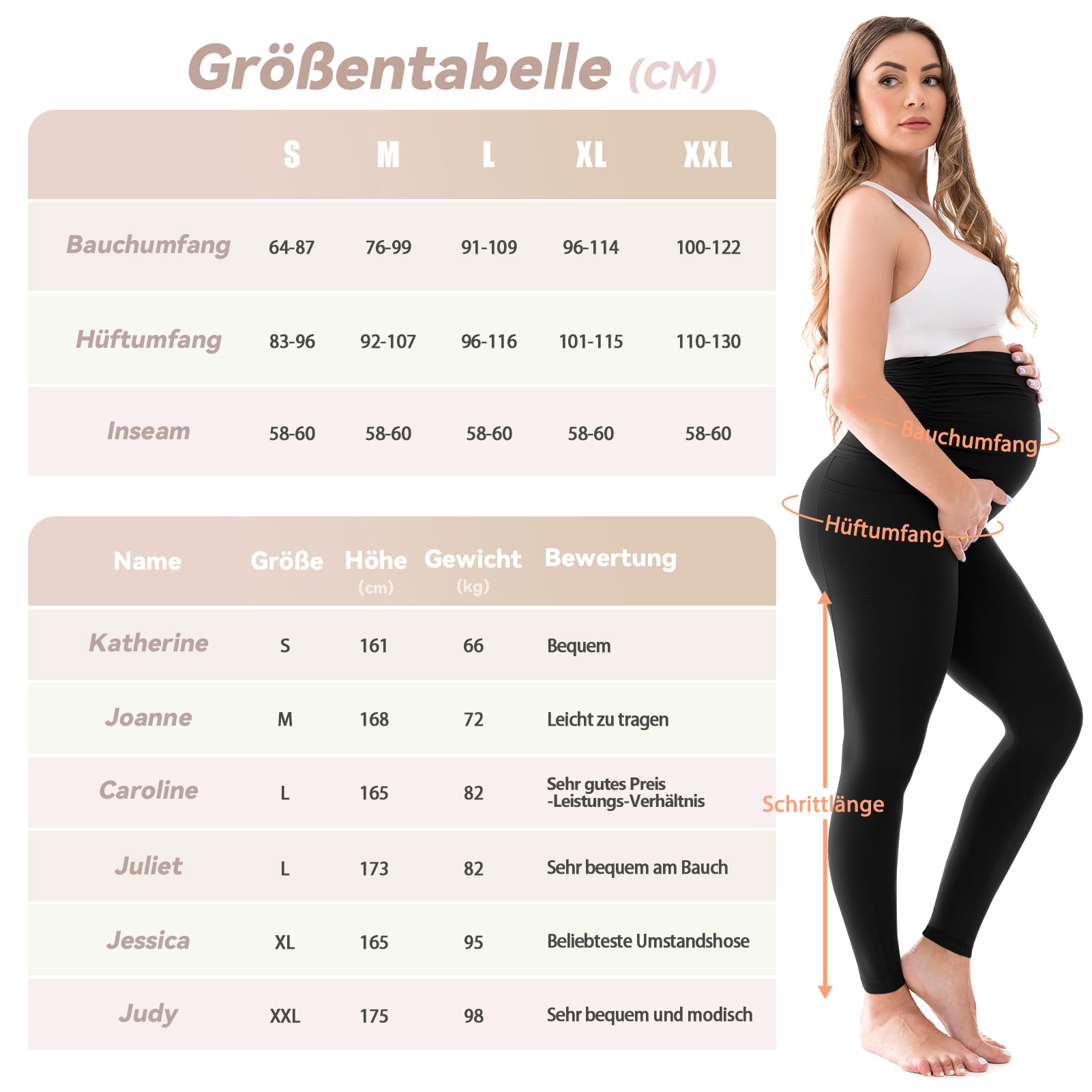Walifrey Women's Maternity Leggings with Pockets，High Waist Opaque Comfortable Pregnancy Black Leggings — view 7