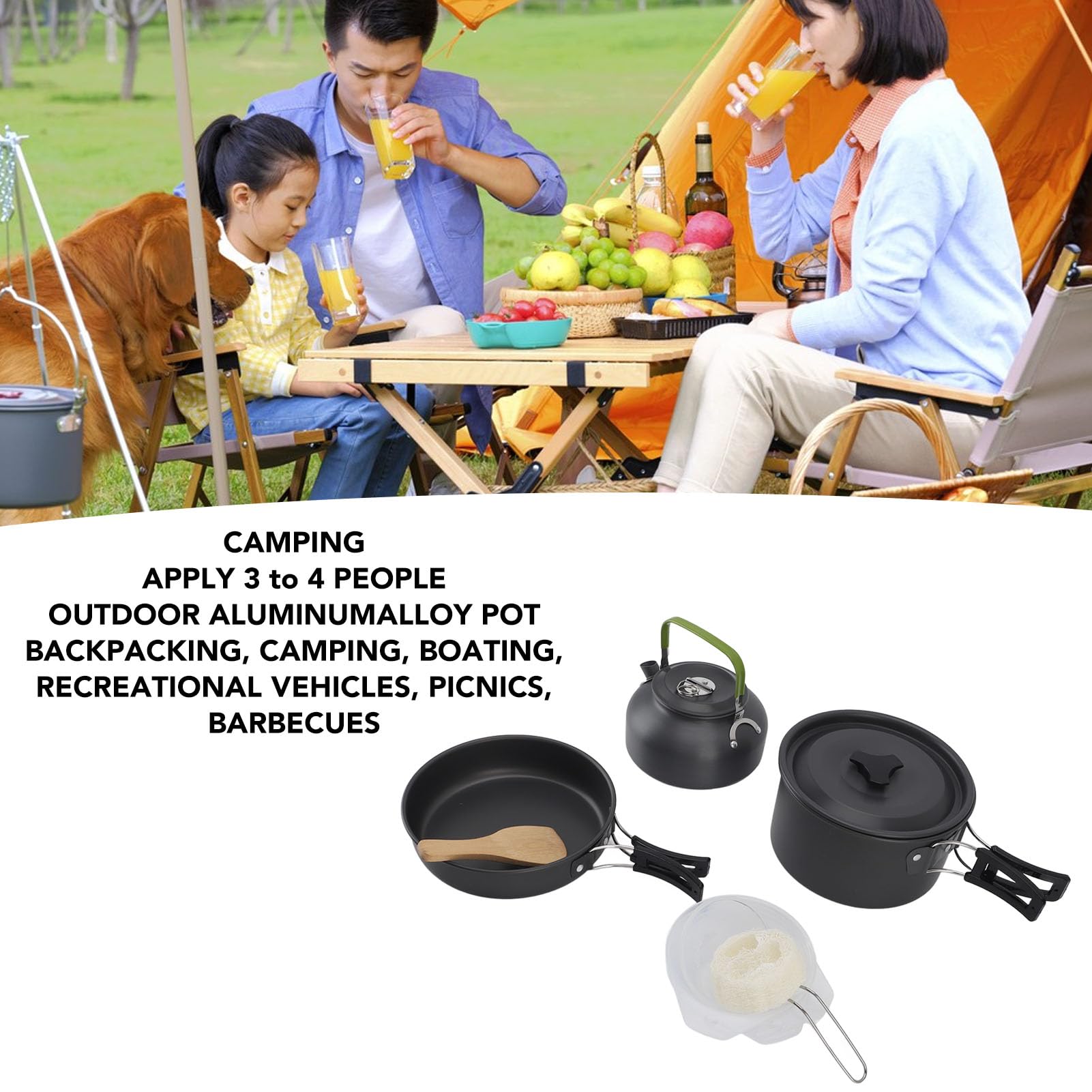 Set di Pentole e Padelle, Set di Pentole da Antiaderenti Elementi Essenziali per Cucinare per Barbecue da Picnic All'aperto con Zaino in Spalla
