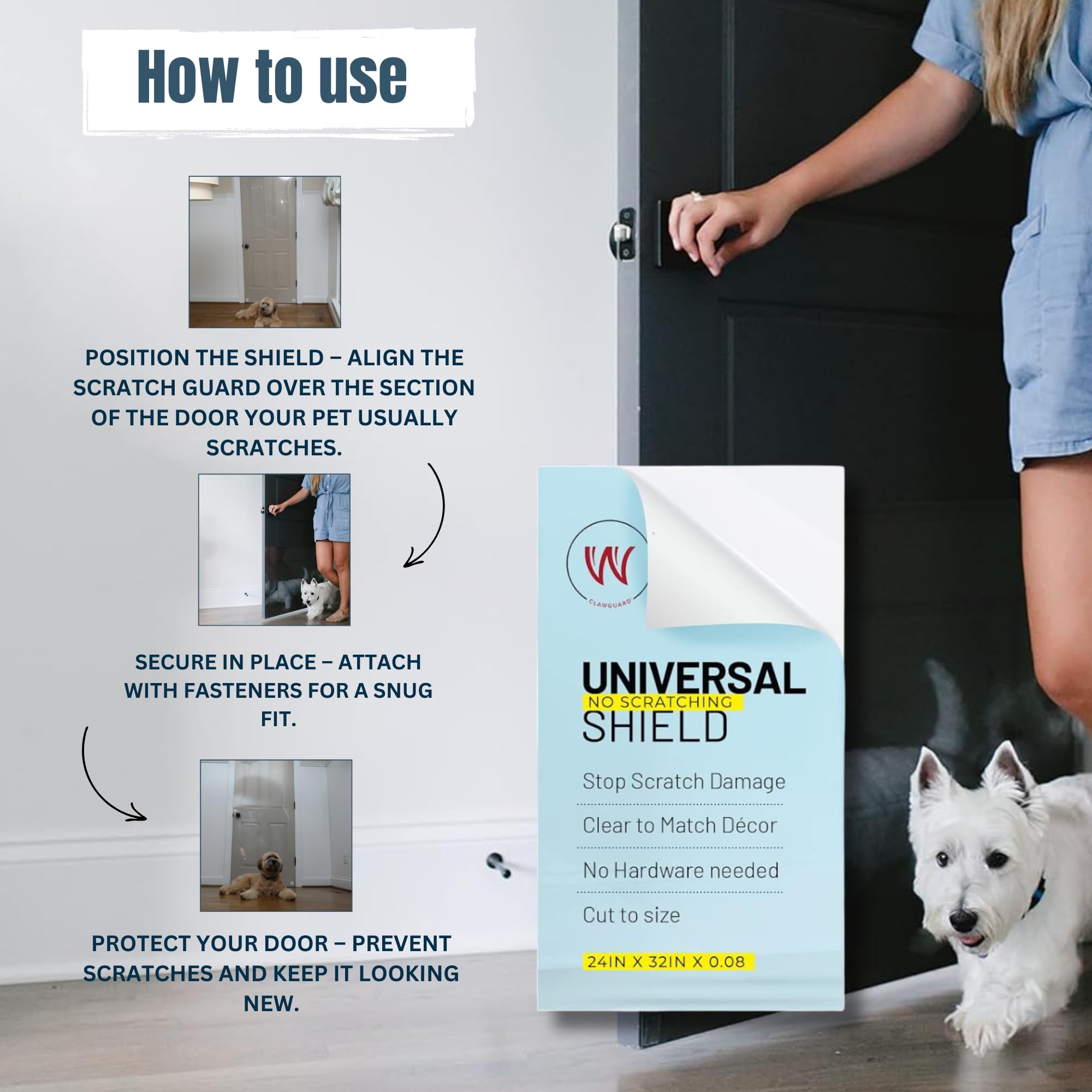 CLAWGUARD Protector contra arañazos: Fuerte protección Transparente para Proteger de daños de Mascotas en Paneles de Yeso, Puertas y Puertas mosquiteras. Mantén Las Patas seguras y el hogar Limpio