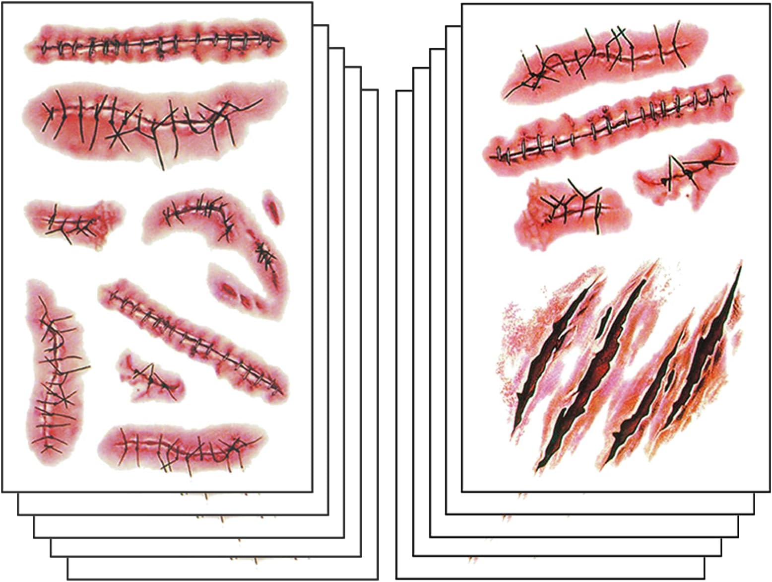 Halloween Temporary Tattoos 3D Body Face Realistic Fake Stitches Tattoo Sticker Waterproof for Chucky Costume Zombie Vampire Makeup Prank Props Cosplay Kids Adults